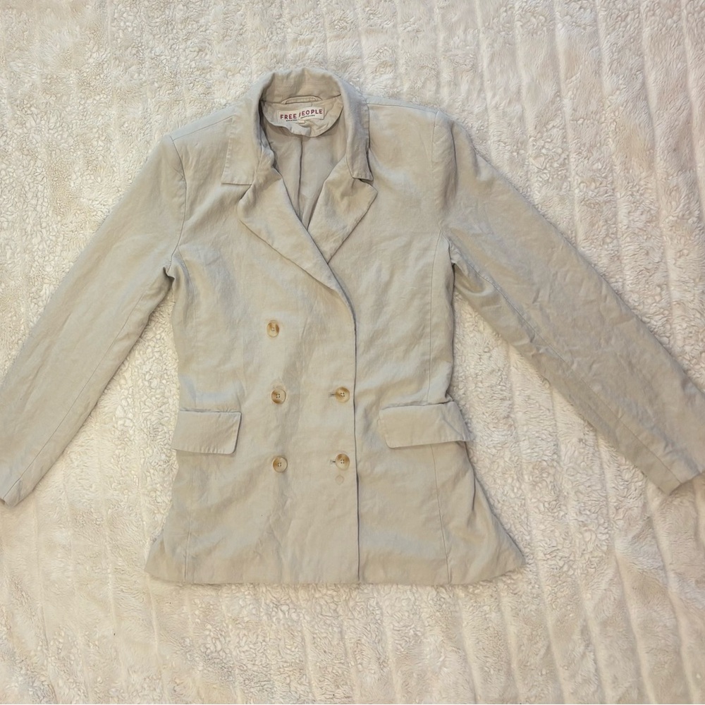 Free People Olivia Double Breasted Linen Blend Blazer - Size S